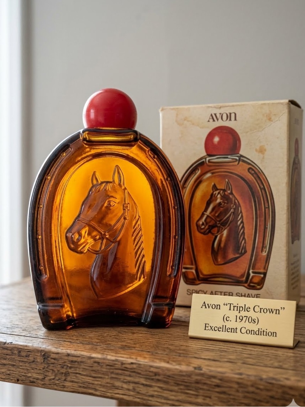 Avon vintage Triple Crown Horsedecanter designed Amber bottle no box